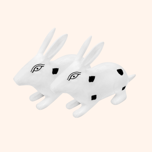 Vastu Brass Small Rabbit Pair White and Black