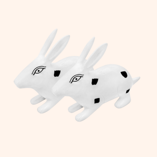 Vastu Brass Small Rabbit Pair White and Black